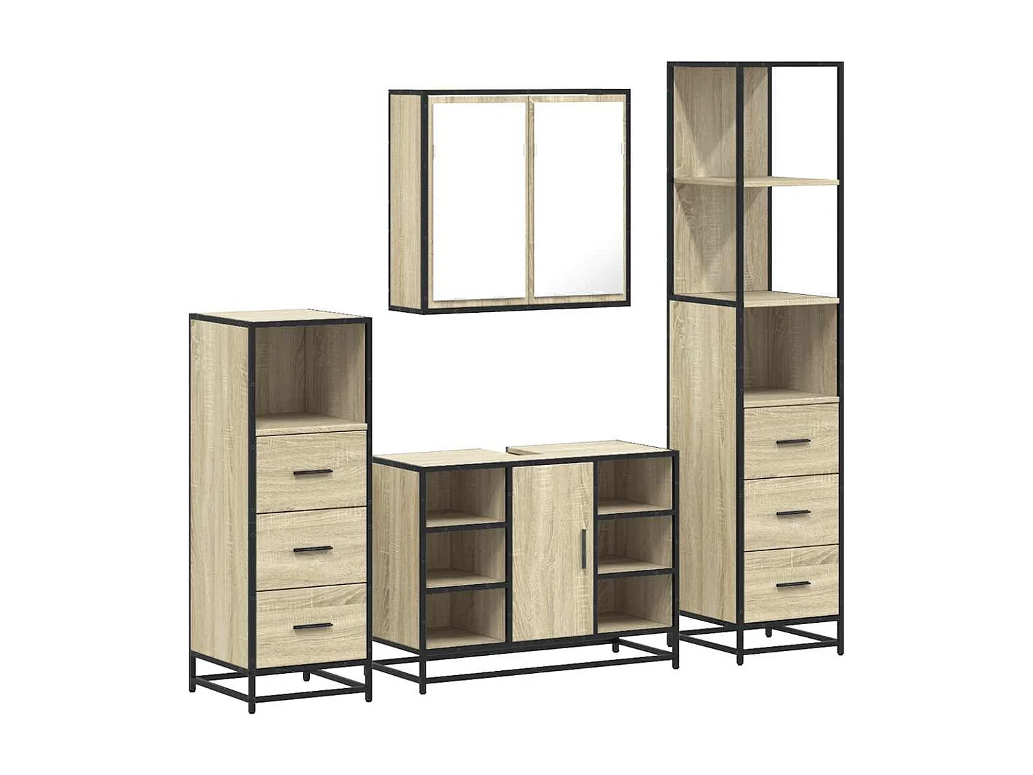 4-teiliges Badmöbel-Set Sonoma-Eiche