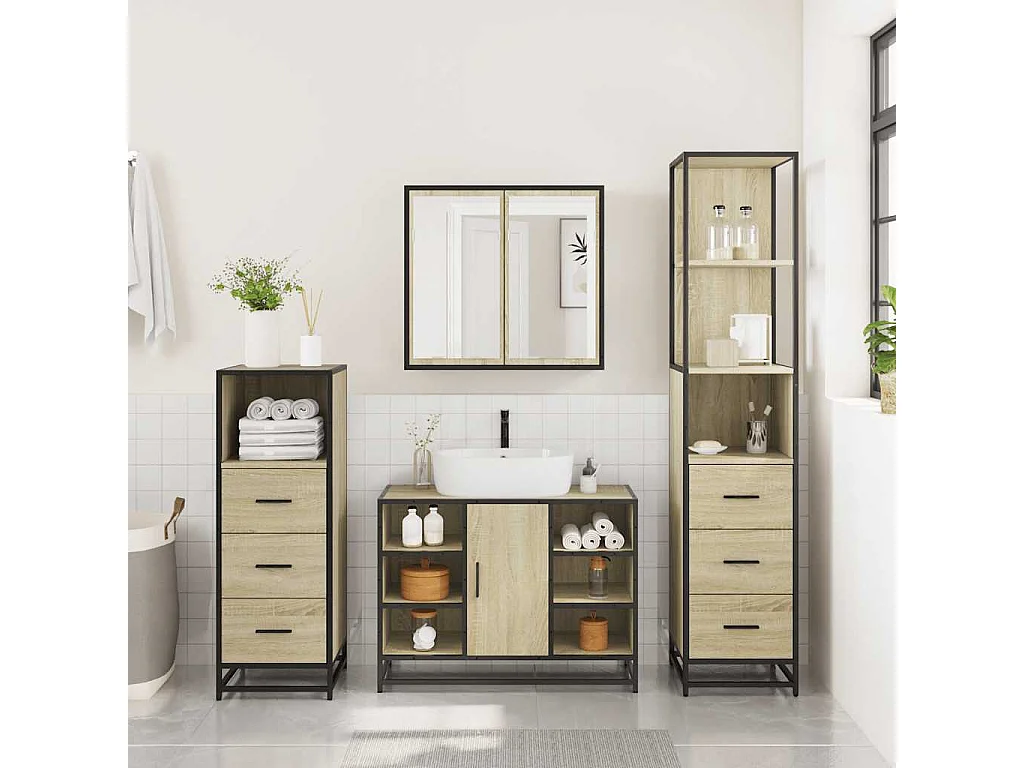 4-teiliges Badmöbel-Set Sonoma-Eiche