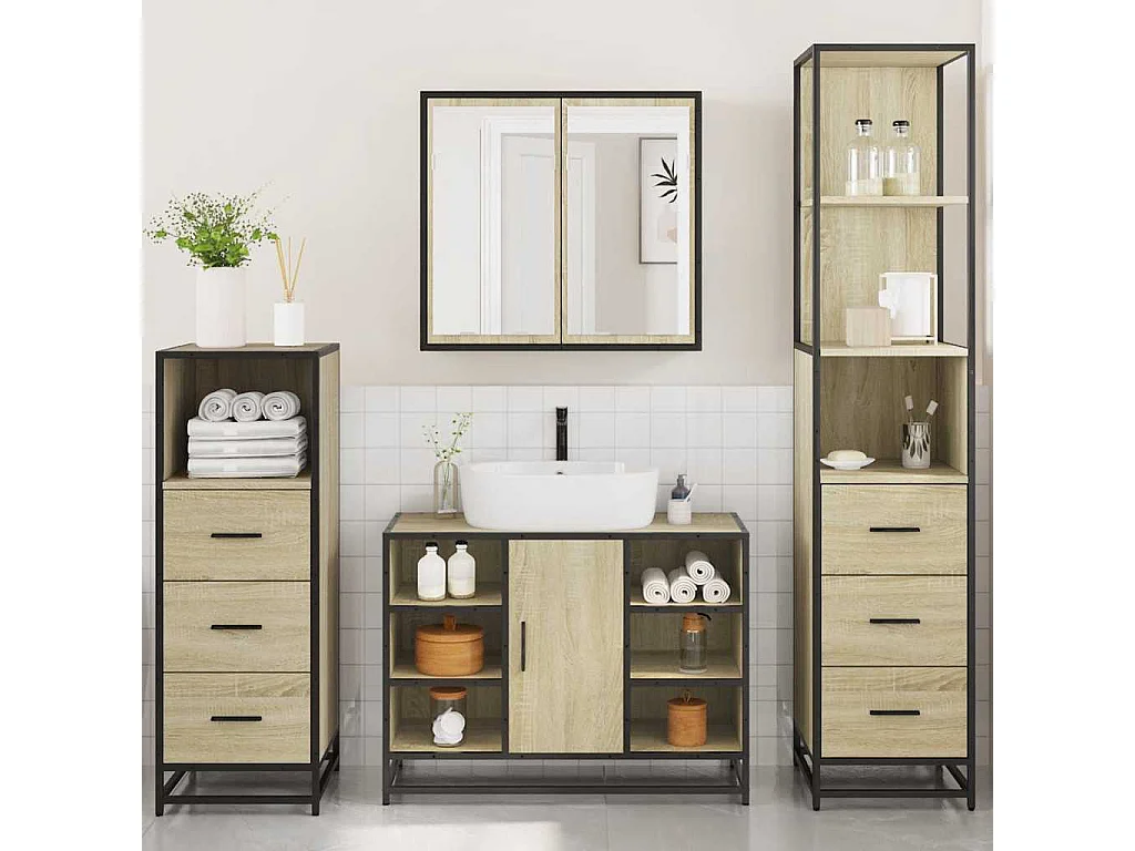 4-teiliges Badmöbel-Set Sonoma-Eiche