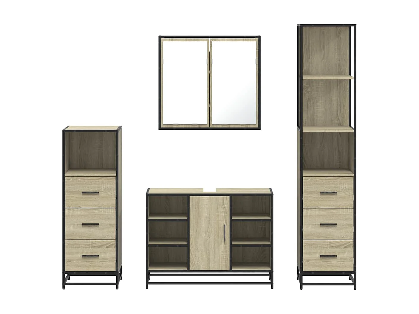 4-teiliges Badmöbel-Set Sonoma-Eiche