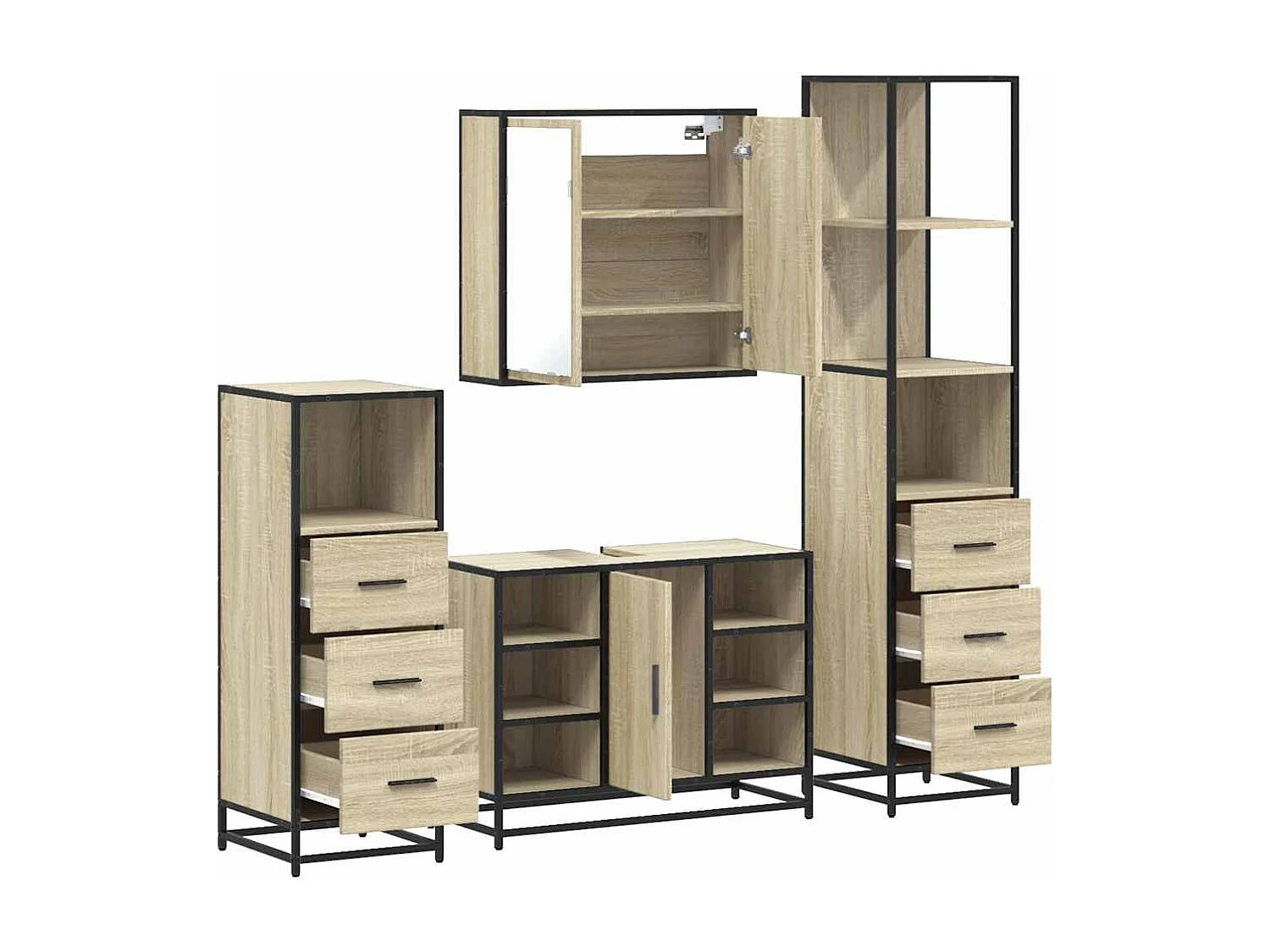 4-teiliges Badmöbel-Set Sonoma-Eiche