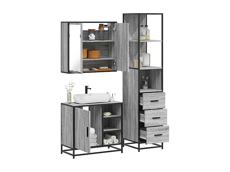 Ensemble de meubles de salle de bain 3 pcs Sonoma gris