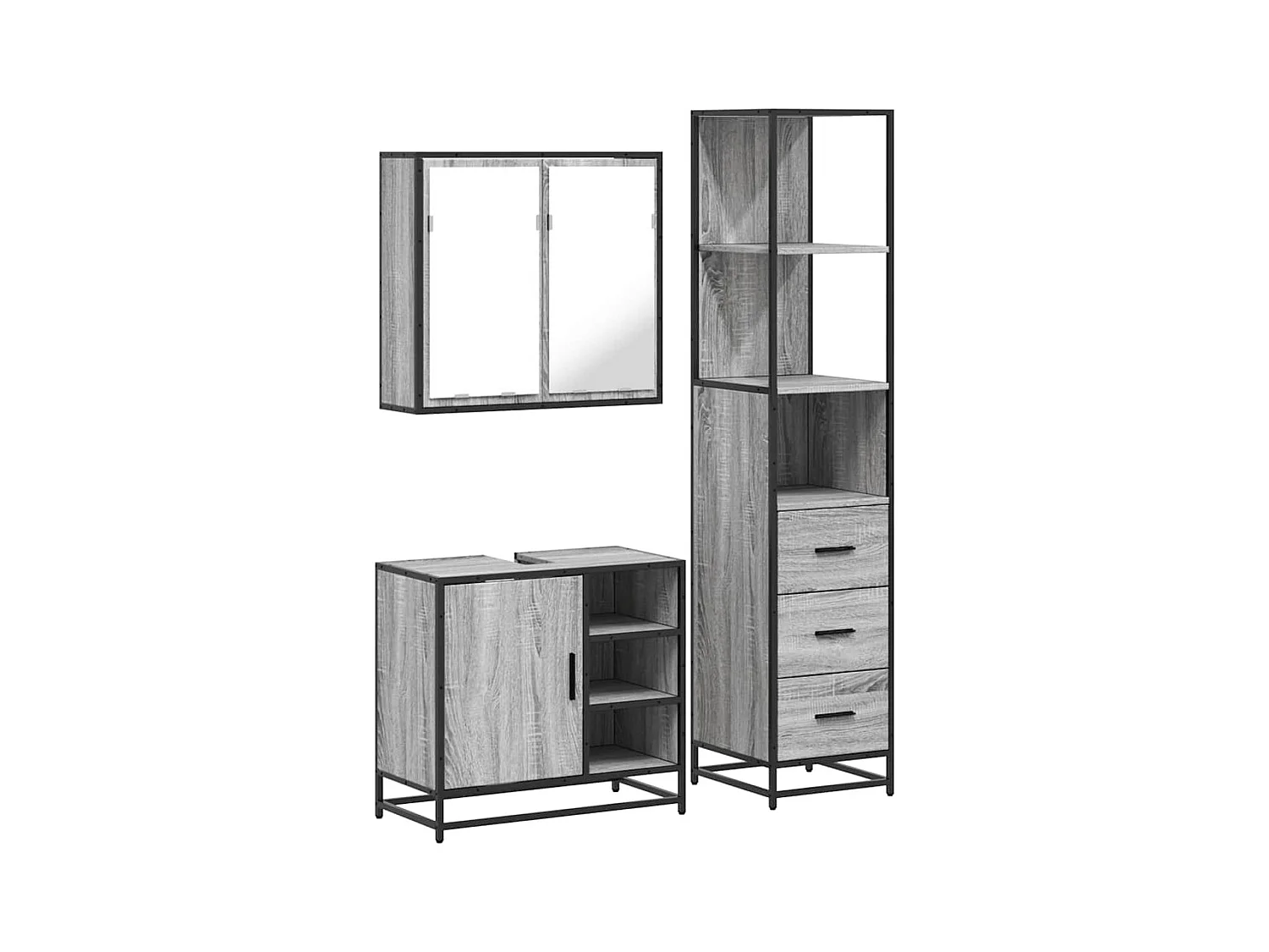 Ensemble de meubles de salle de bain 3 pcs Sonoma gris