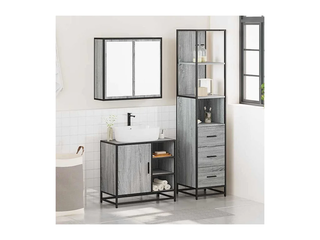 Ensemble de meubles de salle de bain 3 pcs Sonoma gris