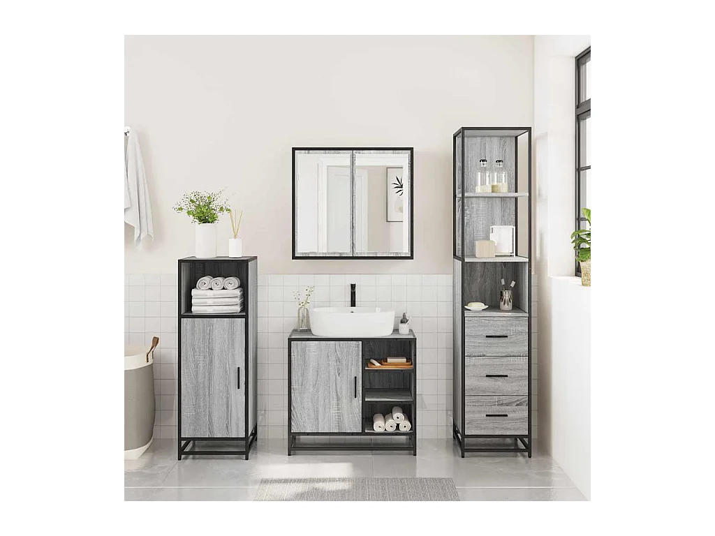 Ensemble de meubles de salle de bain 3 pcs Sonoma gris
