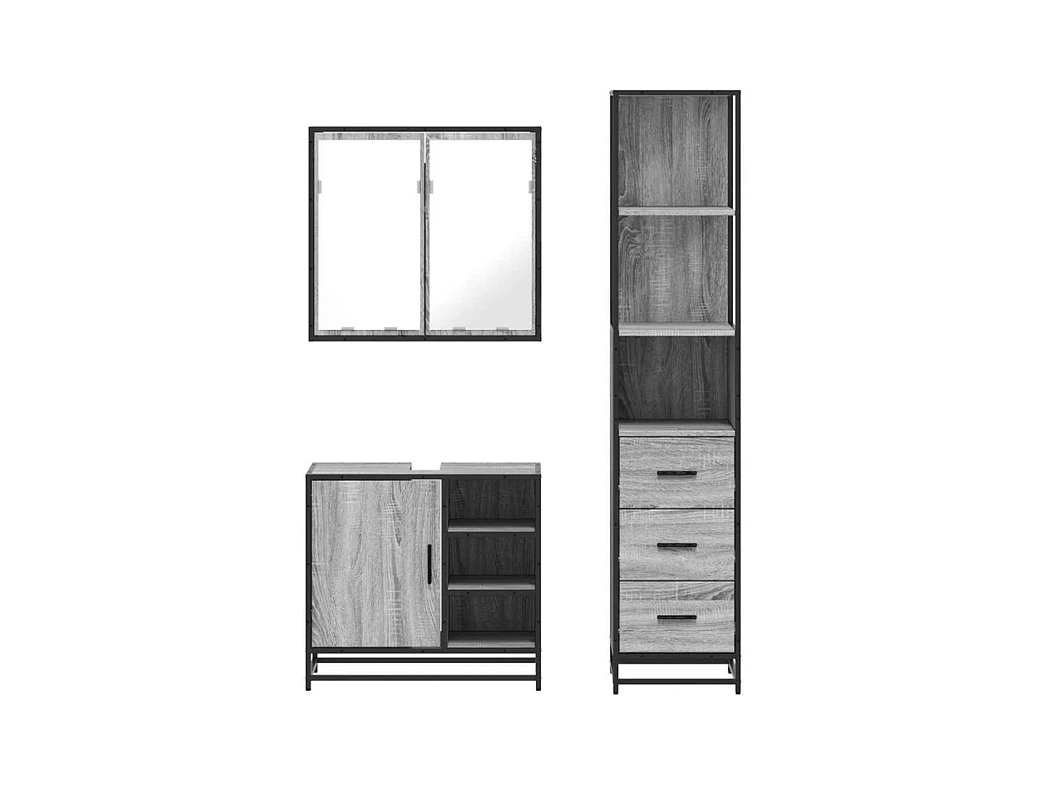 Ensemble de meubles de salle de bain 3 pcs Sonoma gris