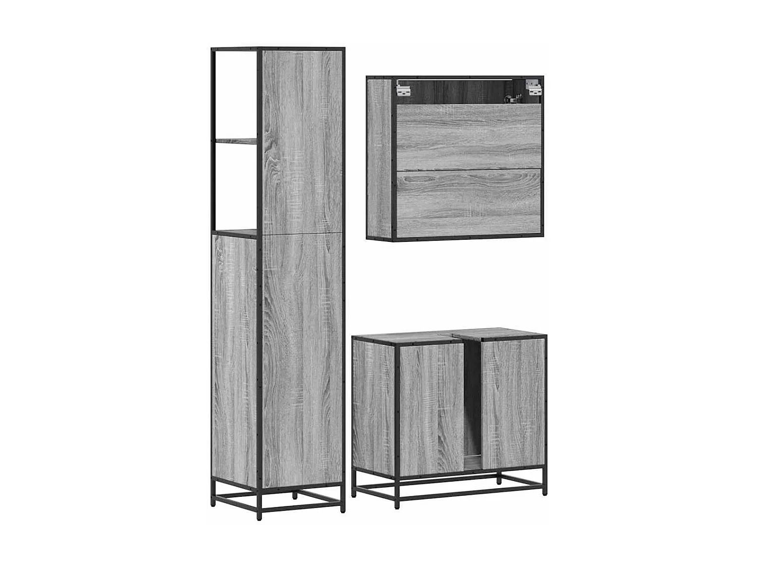 Ensemble de meubles de salle de bain 3 pcs Sonoma gris