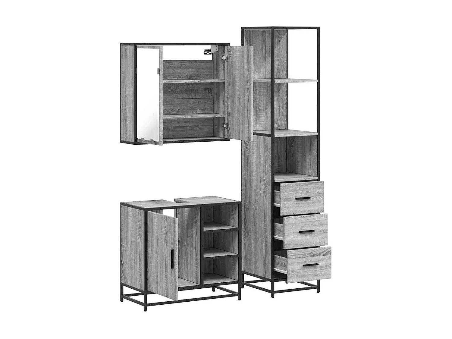 Ensemble de meubles de salle de bain 3 pcs Sonoma gris