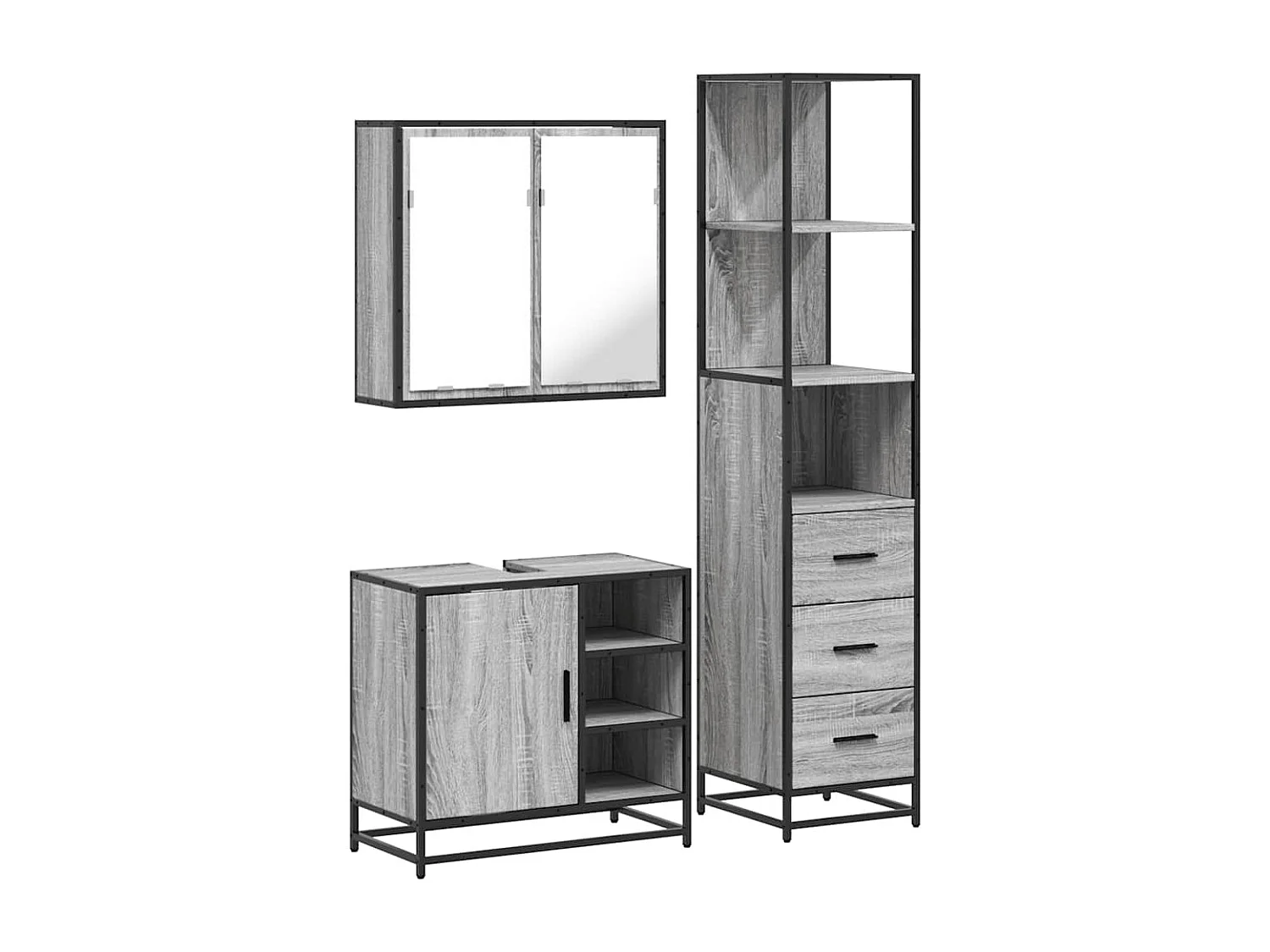 Ensemble de meubles de salle de bain 3 pcs Sonoma gris