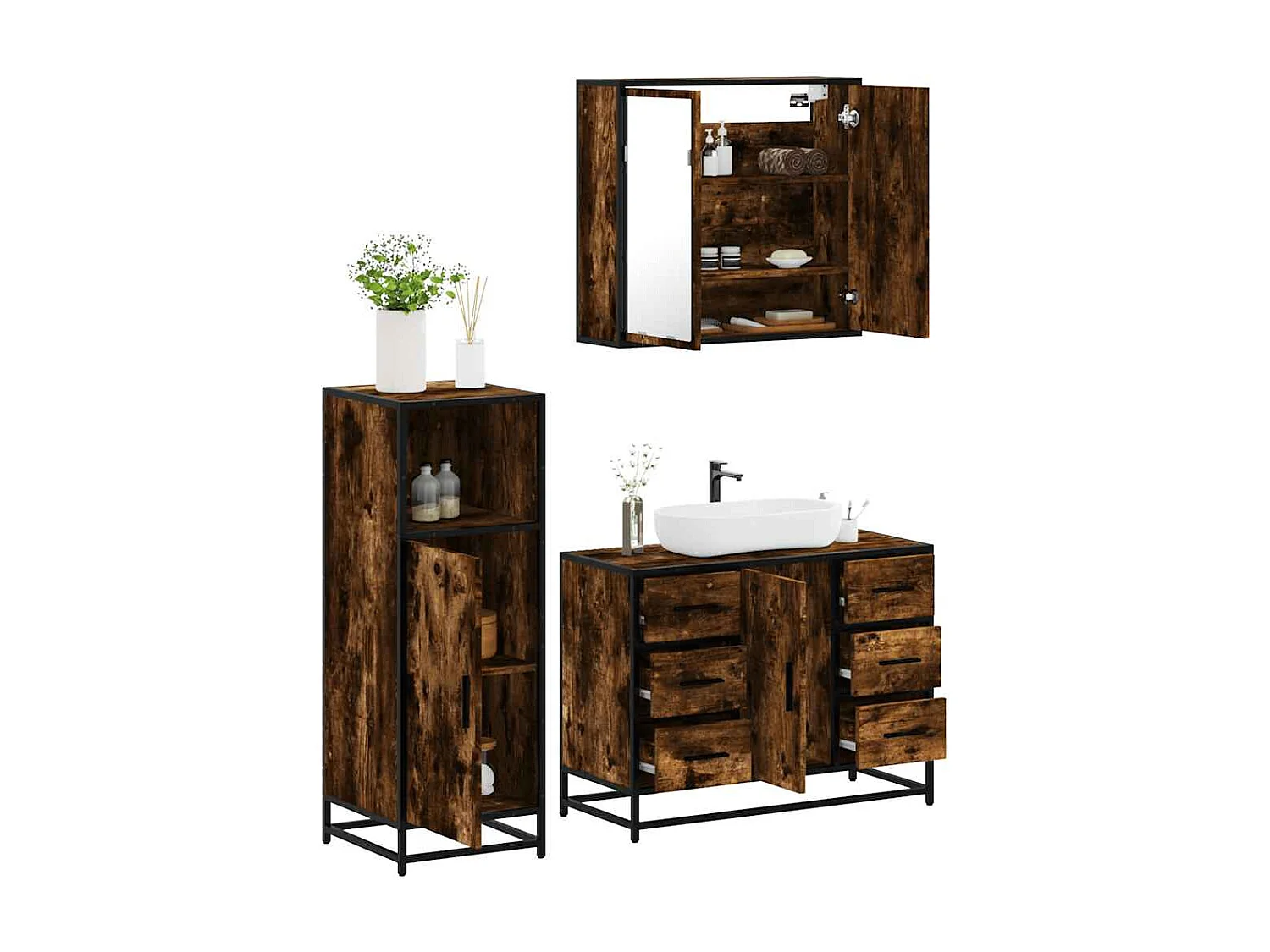 Ensemble de meubles de salle de bain 3 pcs Chêne fumé