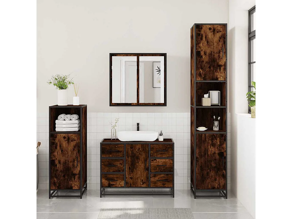 Ensemble de meubles de salle de bain 3 pcs Chêne fumé