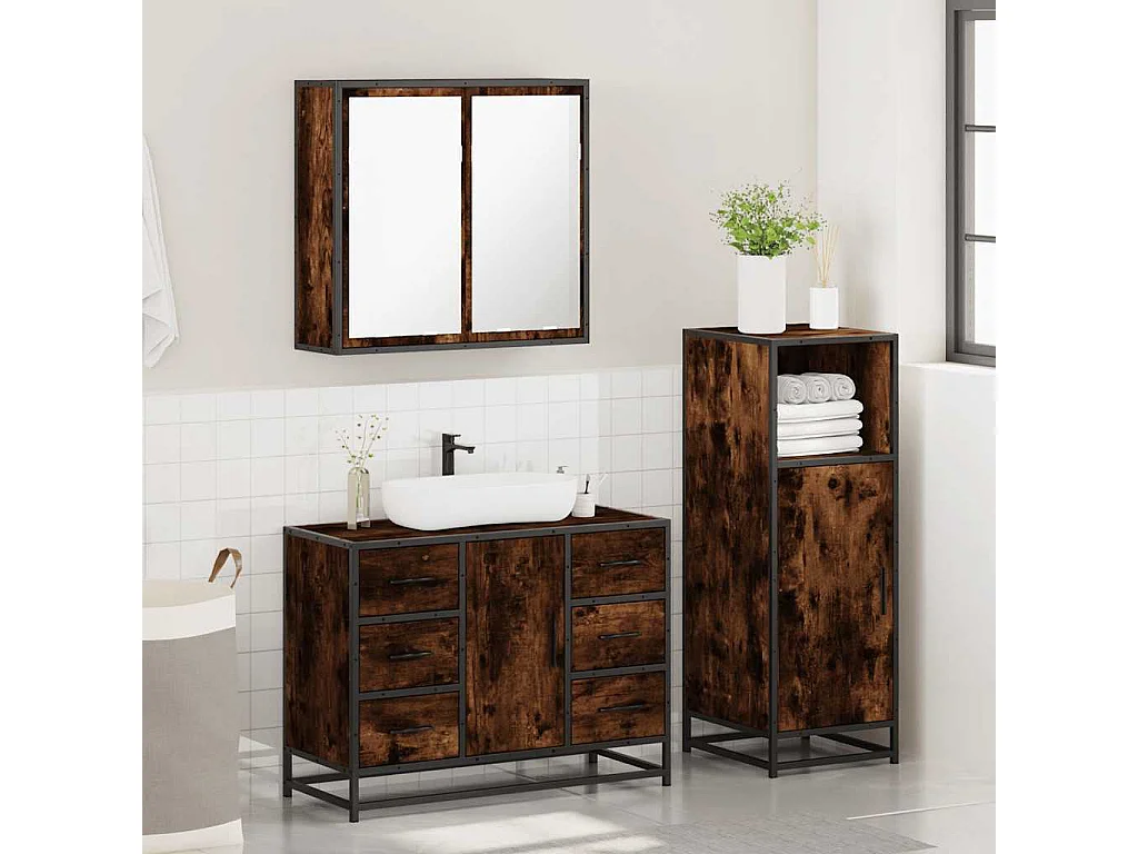 Ensemble de meubles de salle de bain 3 pcs Chêne fumé