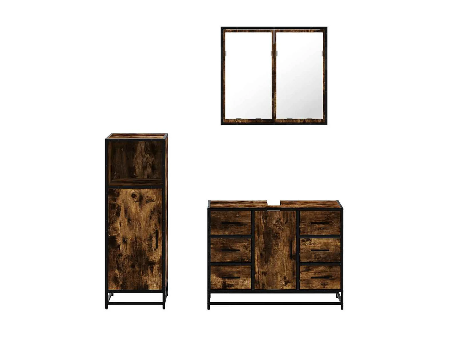 Ensemble de meubles de salle de bain 3 pcs Chêne fumé