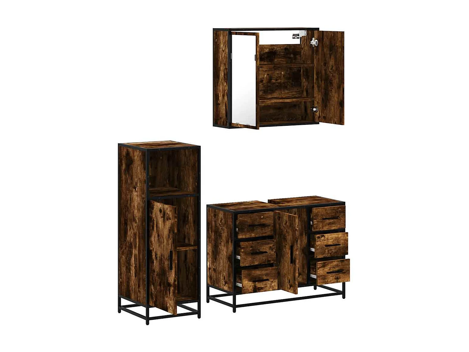 Ensemble de meubles de salle de bain 3 pcs Chêne fumé