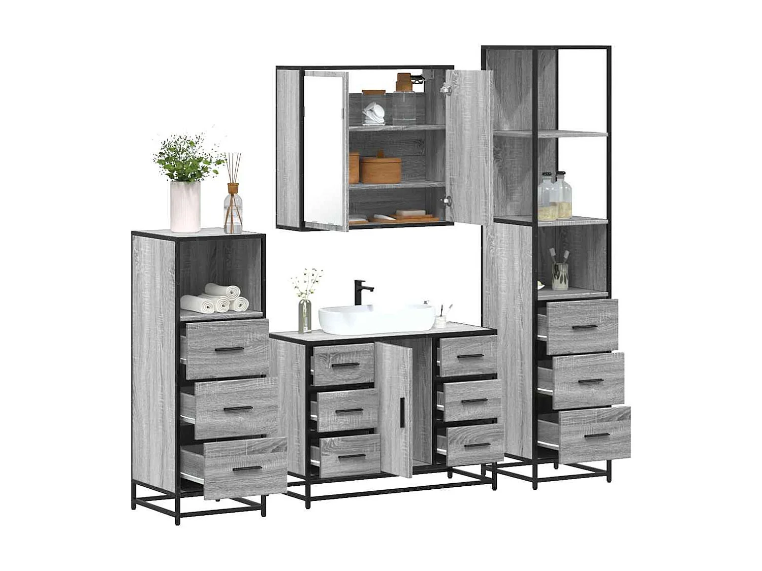 Ensemble de meubles de salle de bain 4 pcs sonoma gris