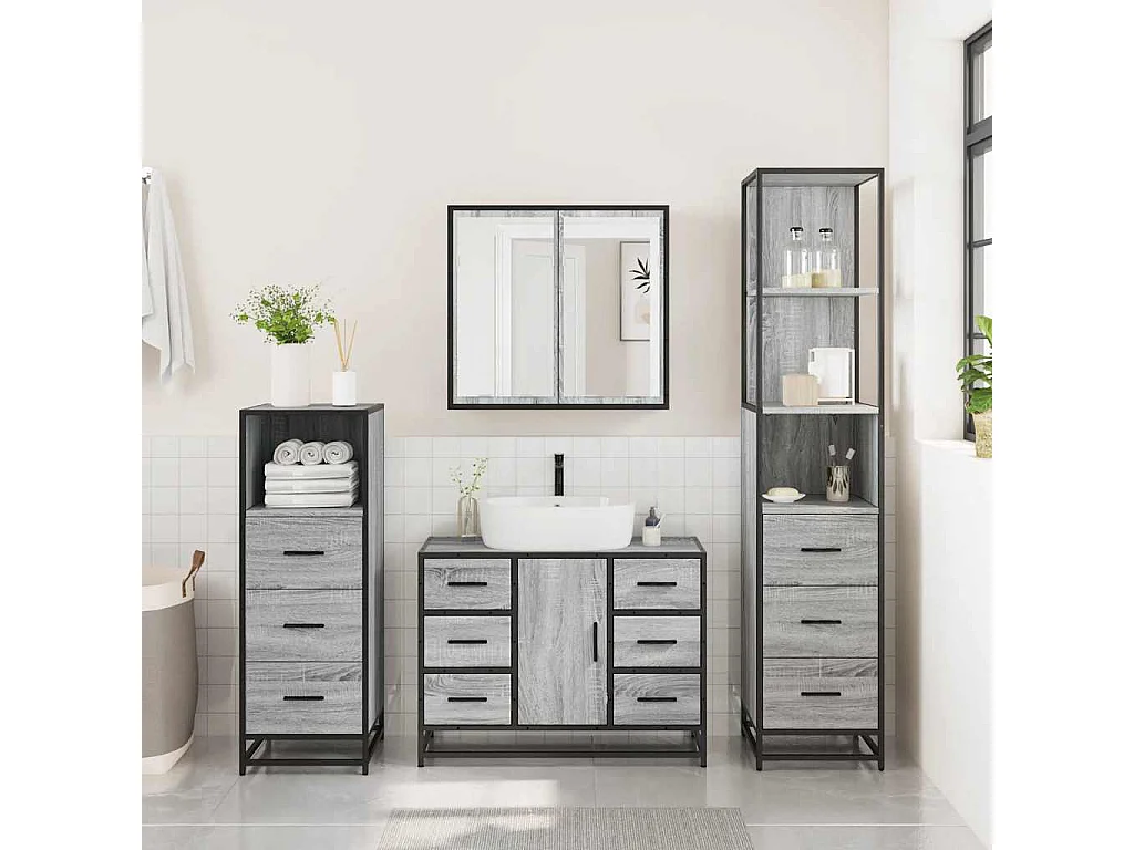 Ensemble de meubles de salle de bain 4 pcs sonoma gris