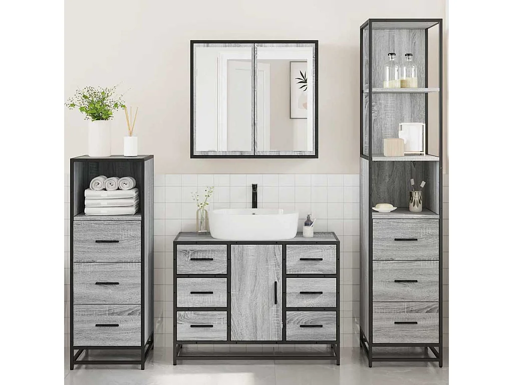 Ensemble de meubles de salle de bain 4 pcs sonoma gris