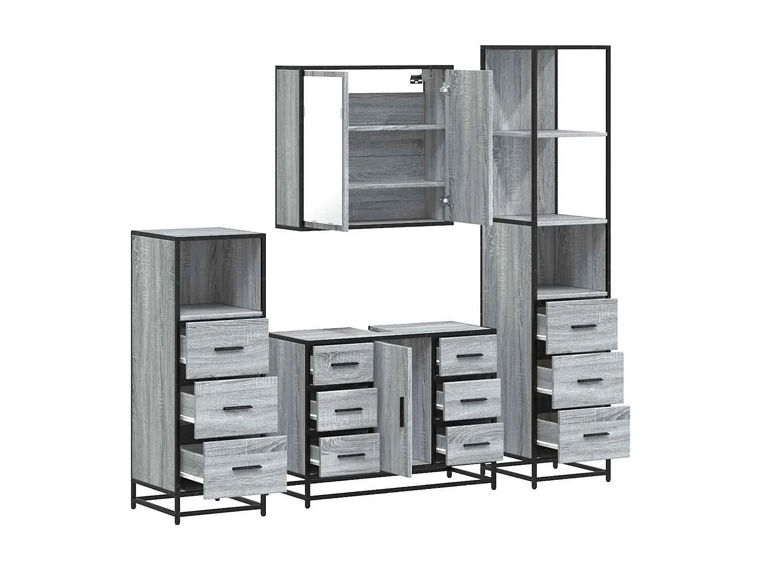 Ensemble de meubles de salle de bain 4 pcs sonoma gris