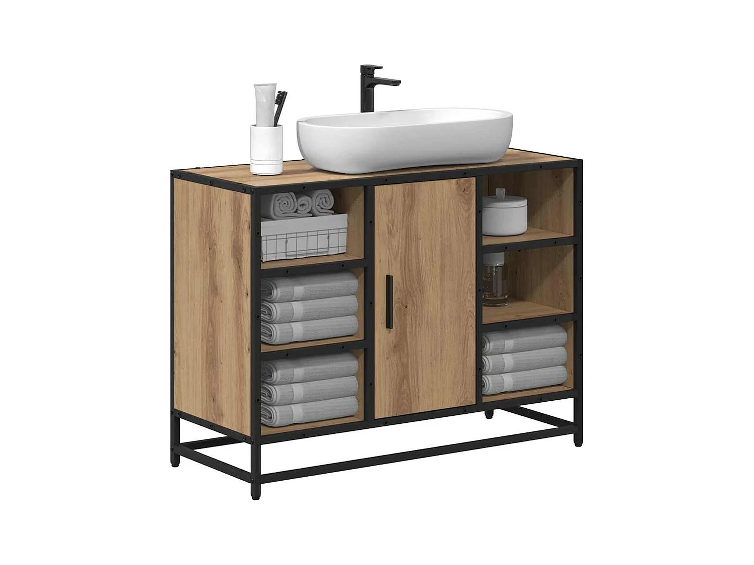 Meuble de Lavabo de Salle de Bain avec étagère chêne artisanal