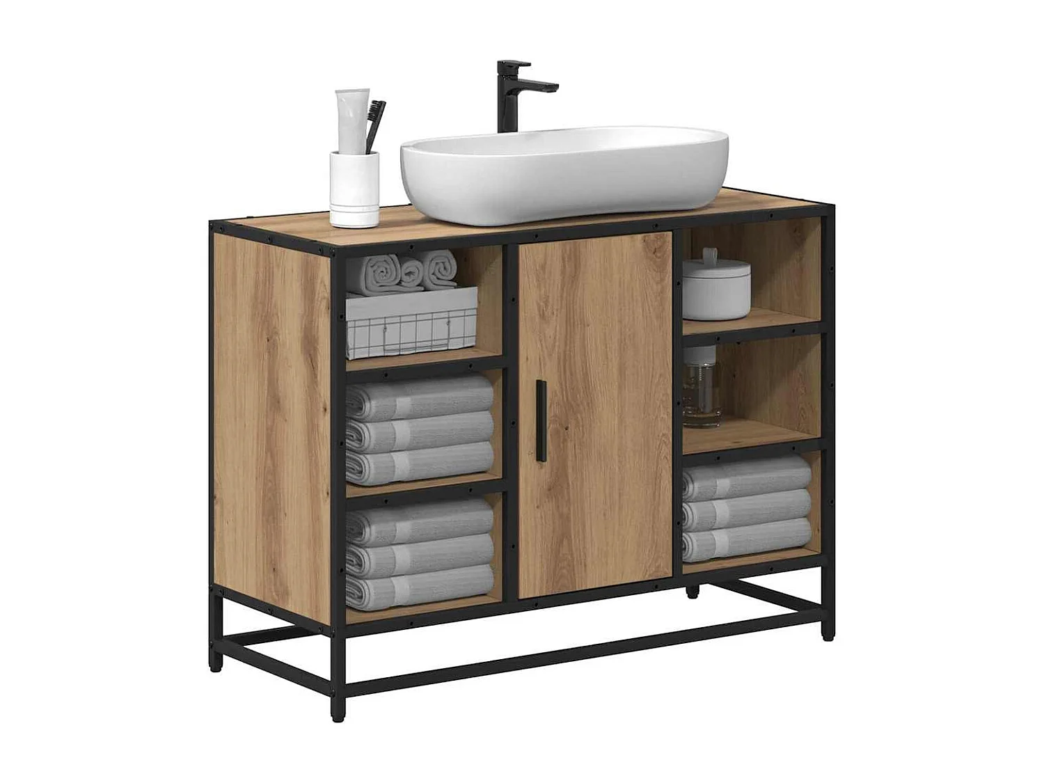 Meuble de Lavabo de Salle de Bain avec étagère chêne artisanal