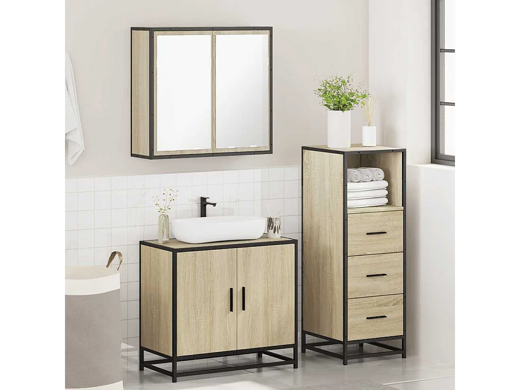 3-teiliges Badmöbel-Set Sonoma-Eiche