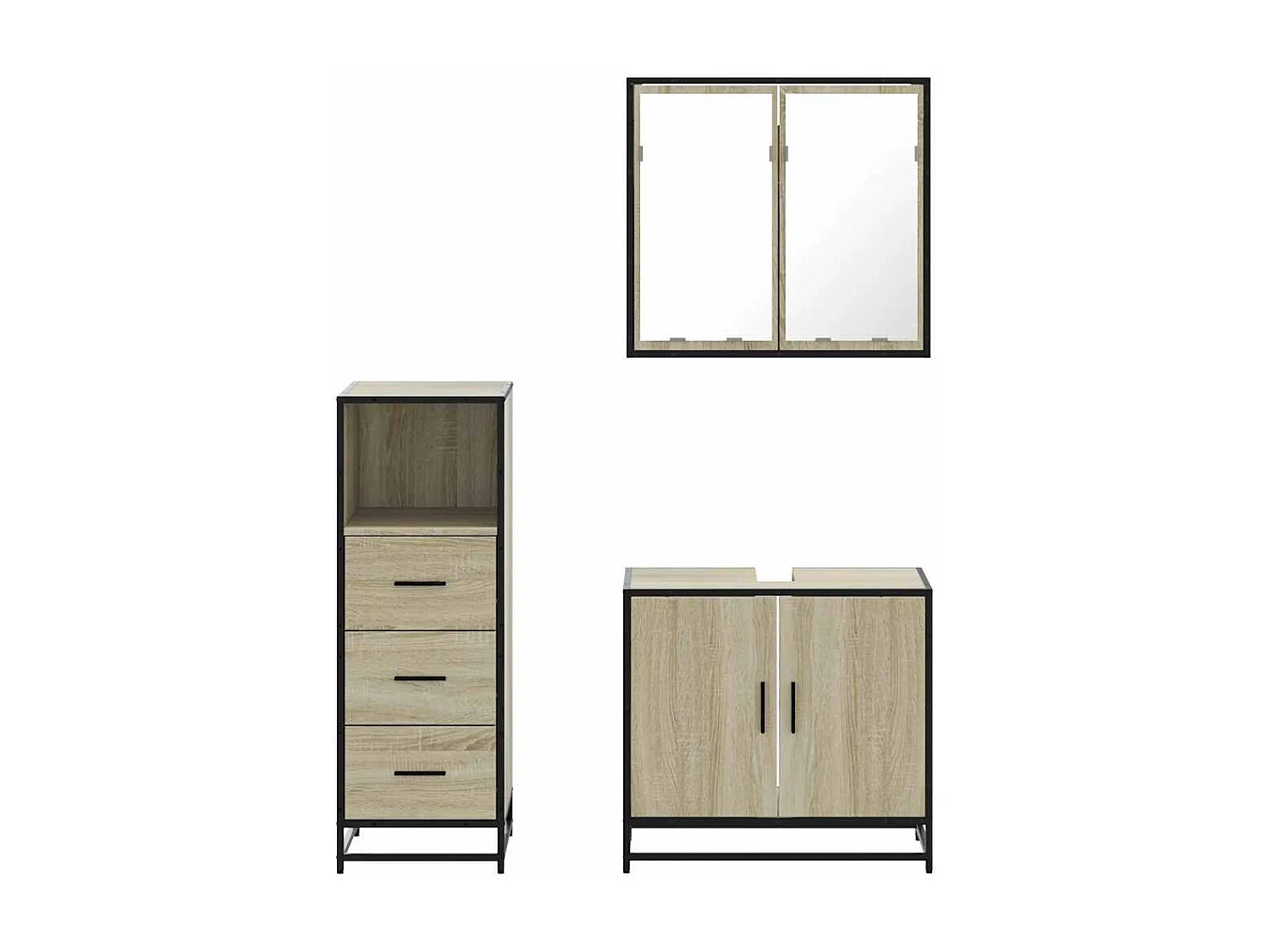 3-teiliges Badmöbel-Set Sonoma-Eiche