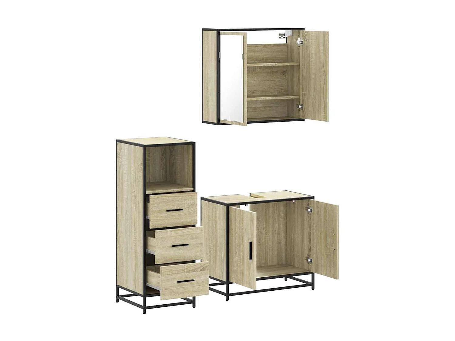 3-teiliges Badmöbel-Set Sonoma-Eiche