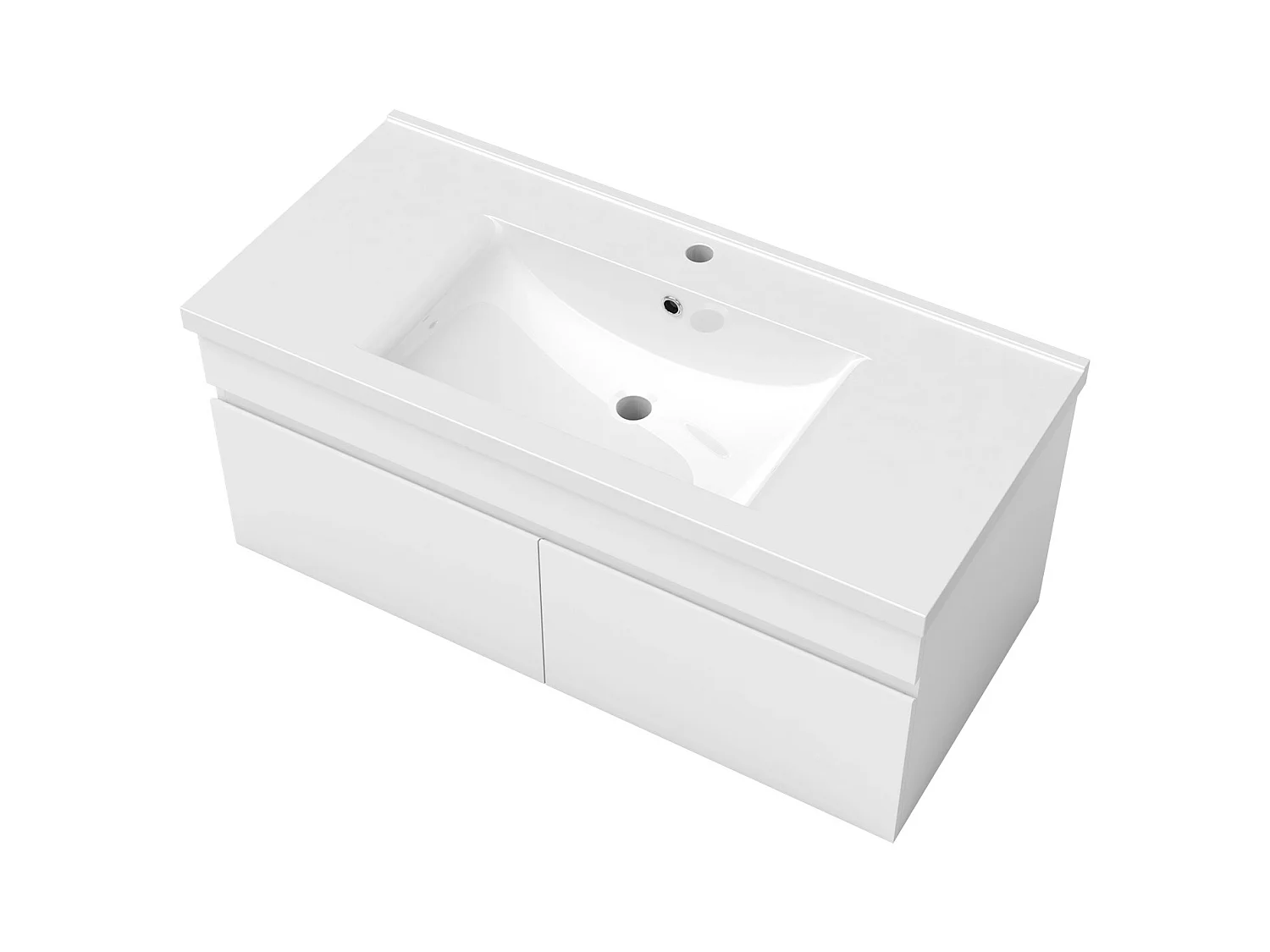AICA Ensemble meuble Salle de Bain avec portes + vasque céramique, L x W x H: 99x45x40cm， Blanc Mat