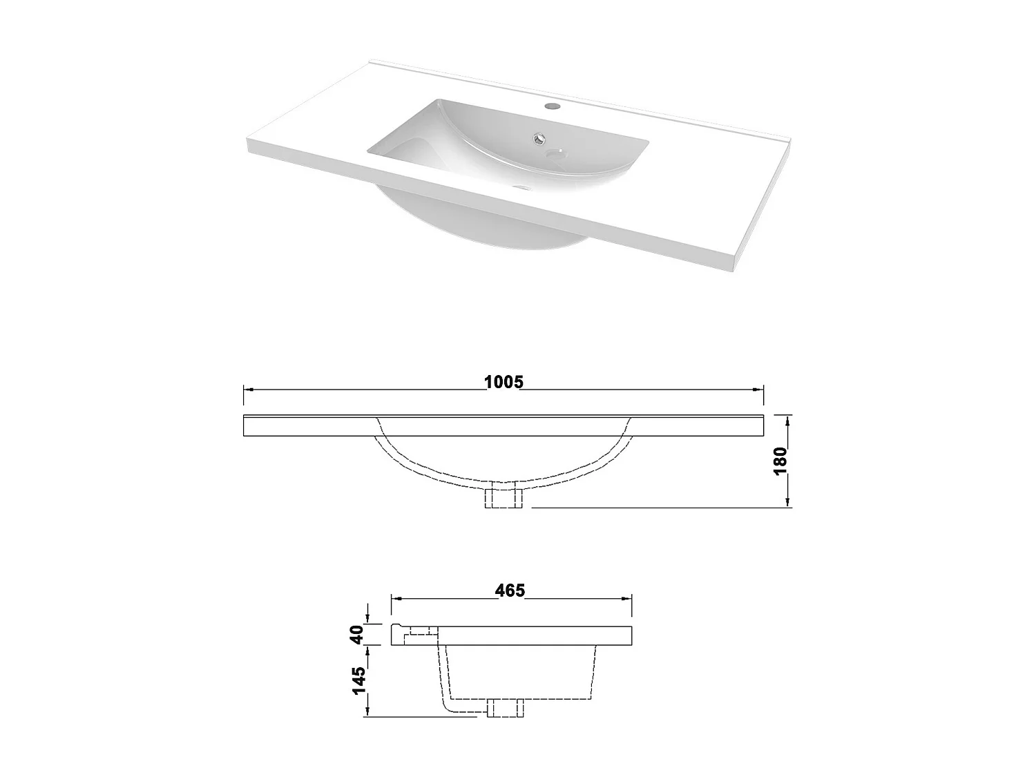 AICA Ensemble meuble Salle de Bain avec portes + vasque céramique, L x W x H: 99x45x40cm， Blanc Mat