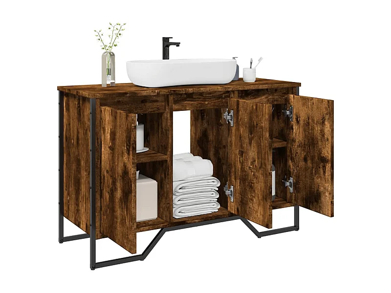 Gerookt eikenhouten wastafelmeubel 91x35x60 cm