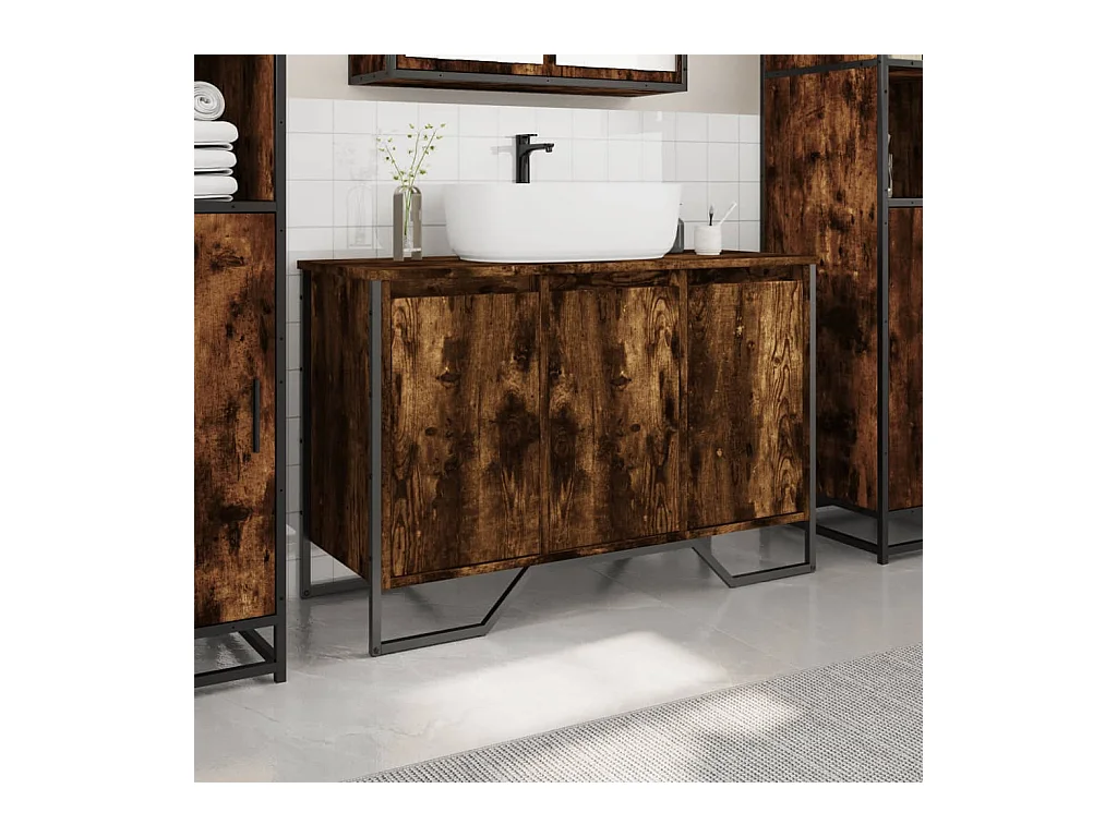 Gerookt eikenhouten wastafelmeubel 91x35x60 cm