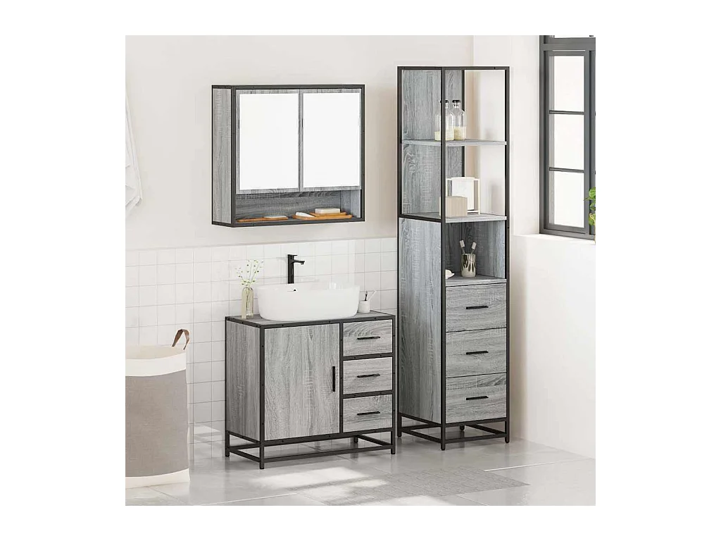 Ensemble de meubles de salle de bain 3 pcs Sonoma gris