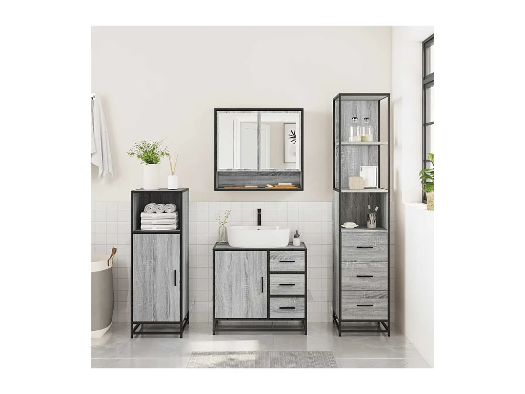 Ensemble de meubles de salle de bain 3 pcs Sonoma gris
