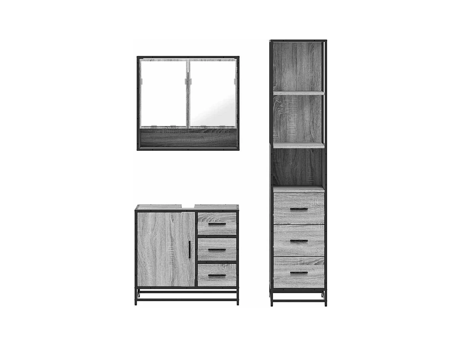 Ensemble de meubles de salle de bain 3 pcs Sonoma gris