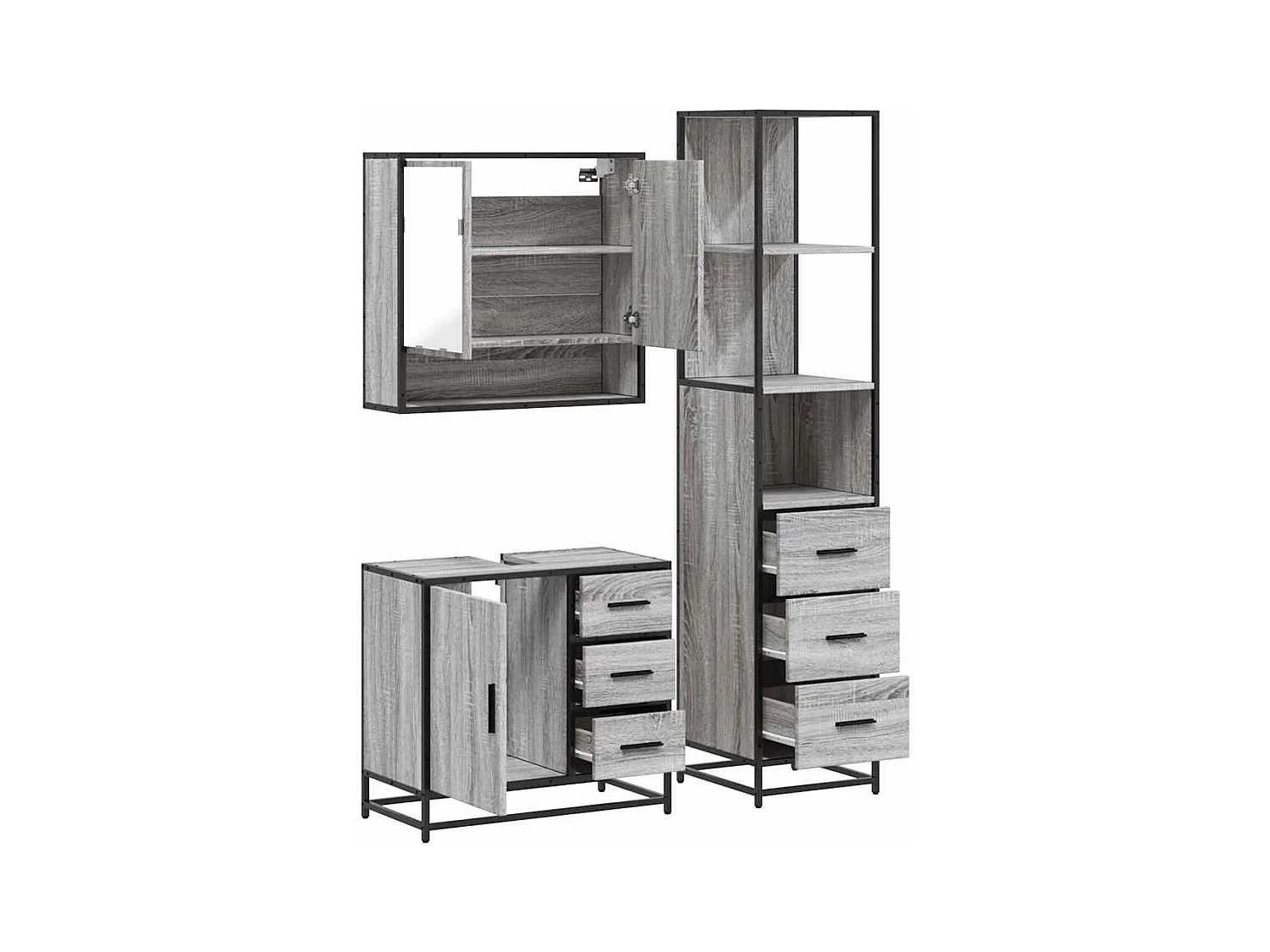 Ensemble de meubles de salle de bain 3 pcs Sonoma gris