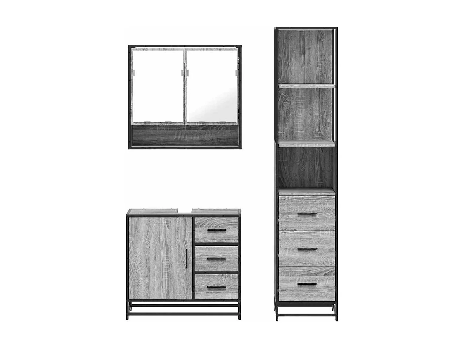 Ensemble de meubles de salle de bain 3 pcs Sonoma gris