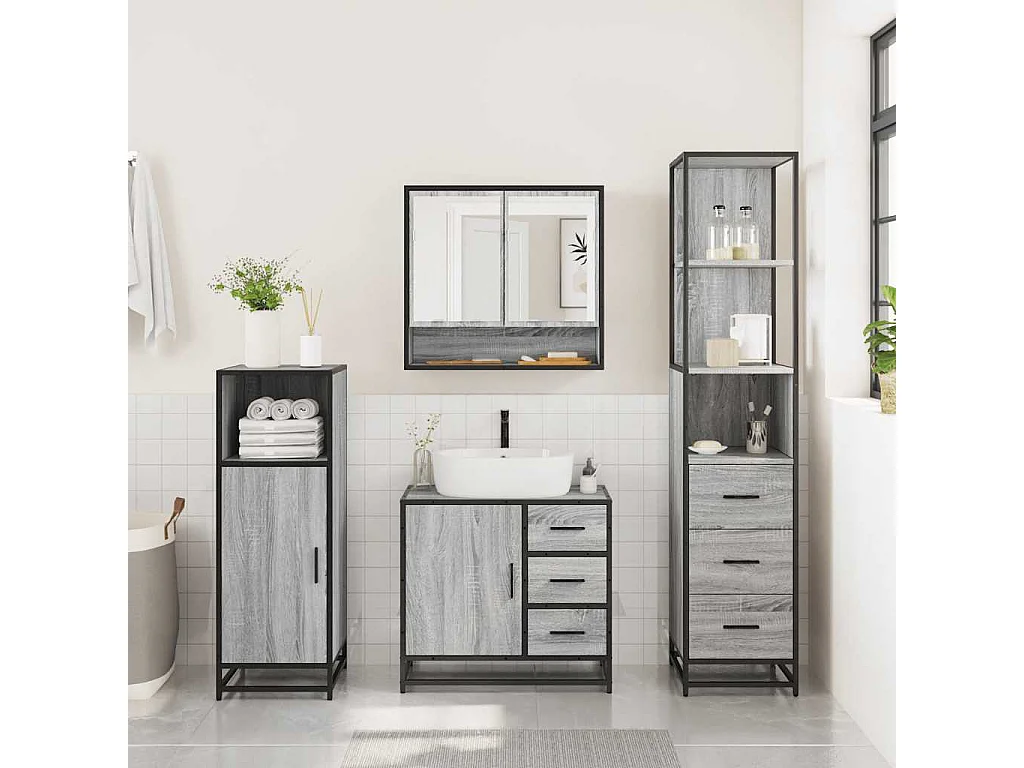 Ensemble de meubles de salle de bain 3 pcs Sonoma gris