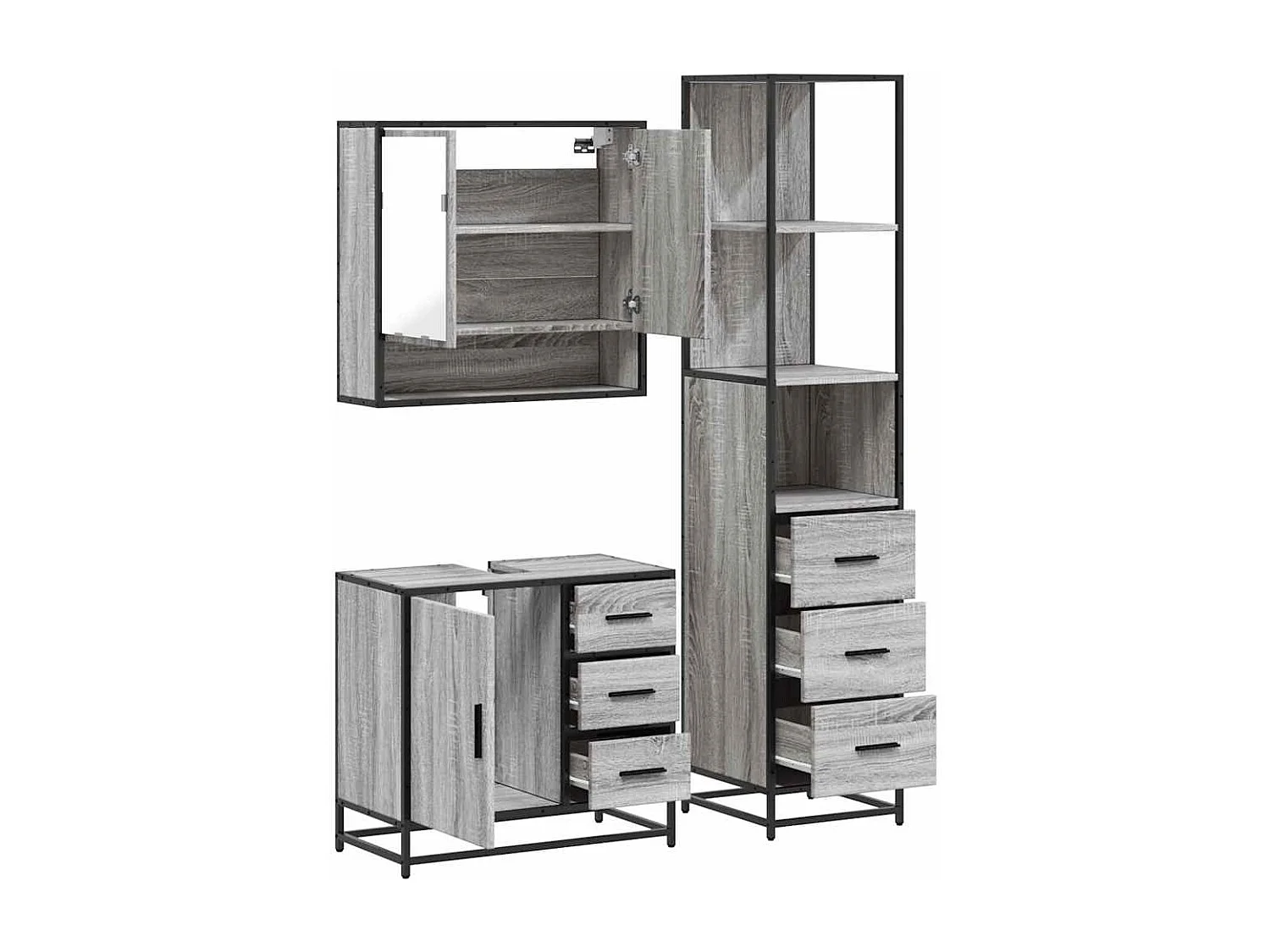 Ensemble de meubles de salle de bain 3 pcs Sonoma gris