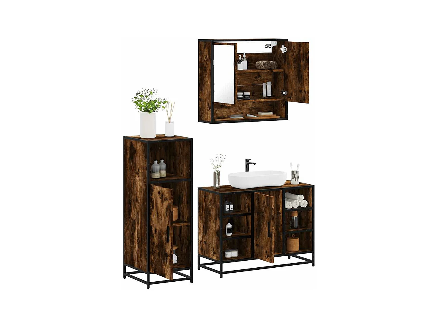 Conjunto de muebles de baño de 3 piezas Roble Ahumado