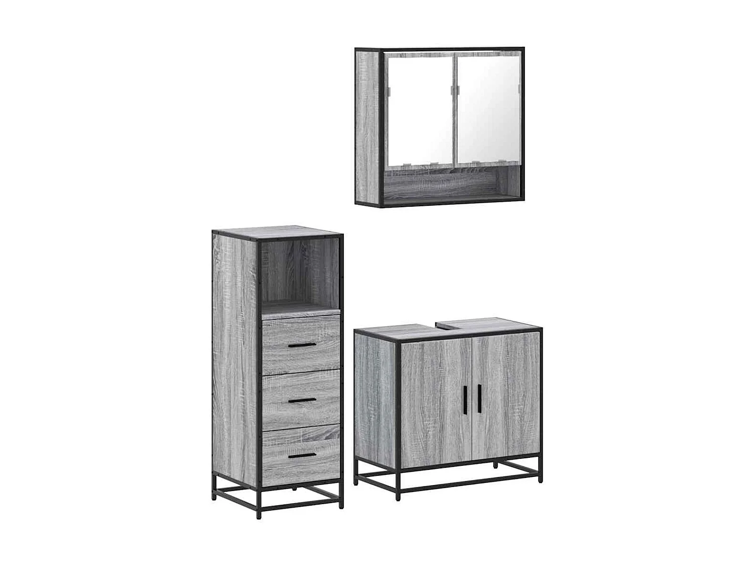 Ensemble de meubles de salle de bain 3 pcs Sonoma gris