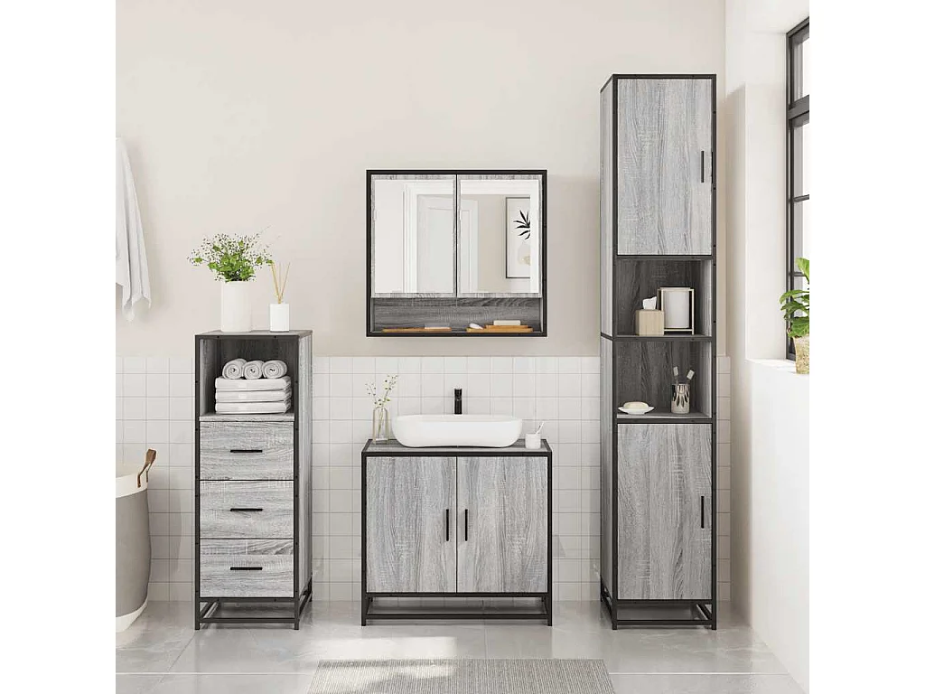 Ensemble de meubles de salle de bain 3 pcs Sonoma gris