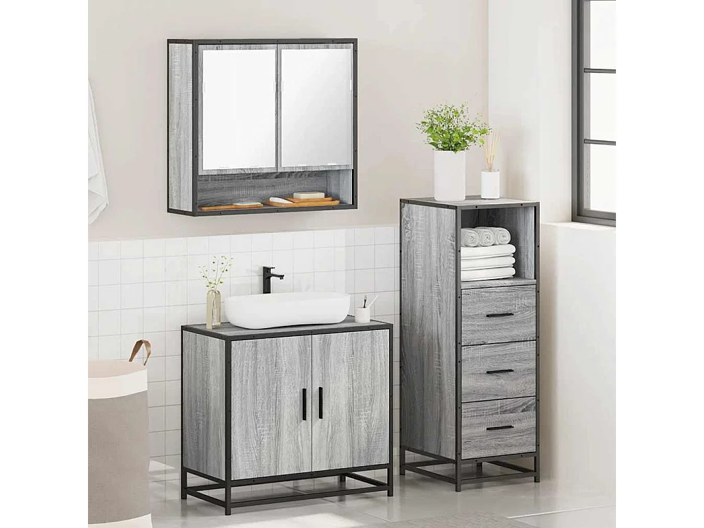 Ensemble de meubles de salle de bain 3 pcs Sonoma gris