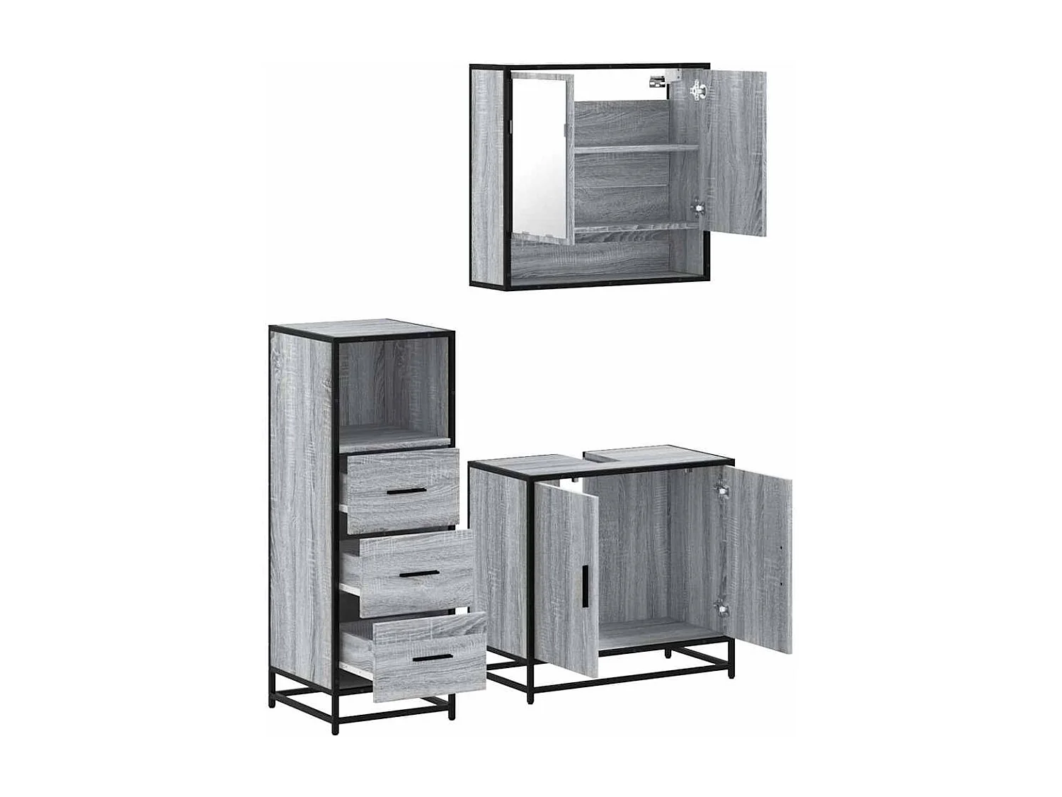Ensemble de meubles de salle de bain 3 pcs Sonoma gris
