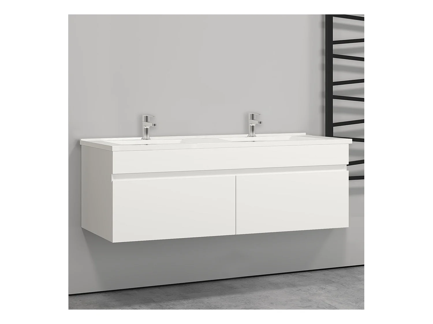 AICA Ensemble meuble Salle de Bain suspendu Blanc avec 2 portes + double vasque en céramique, L x W x H：120x45x40cm