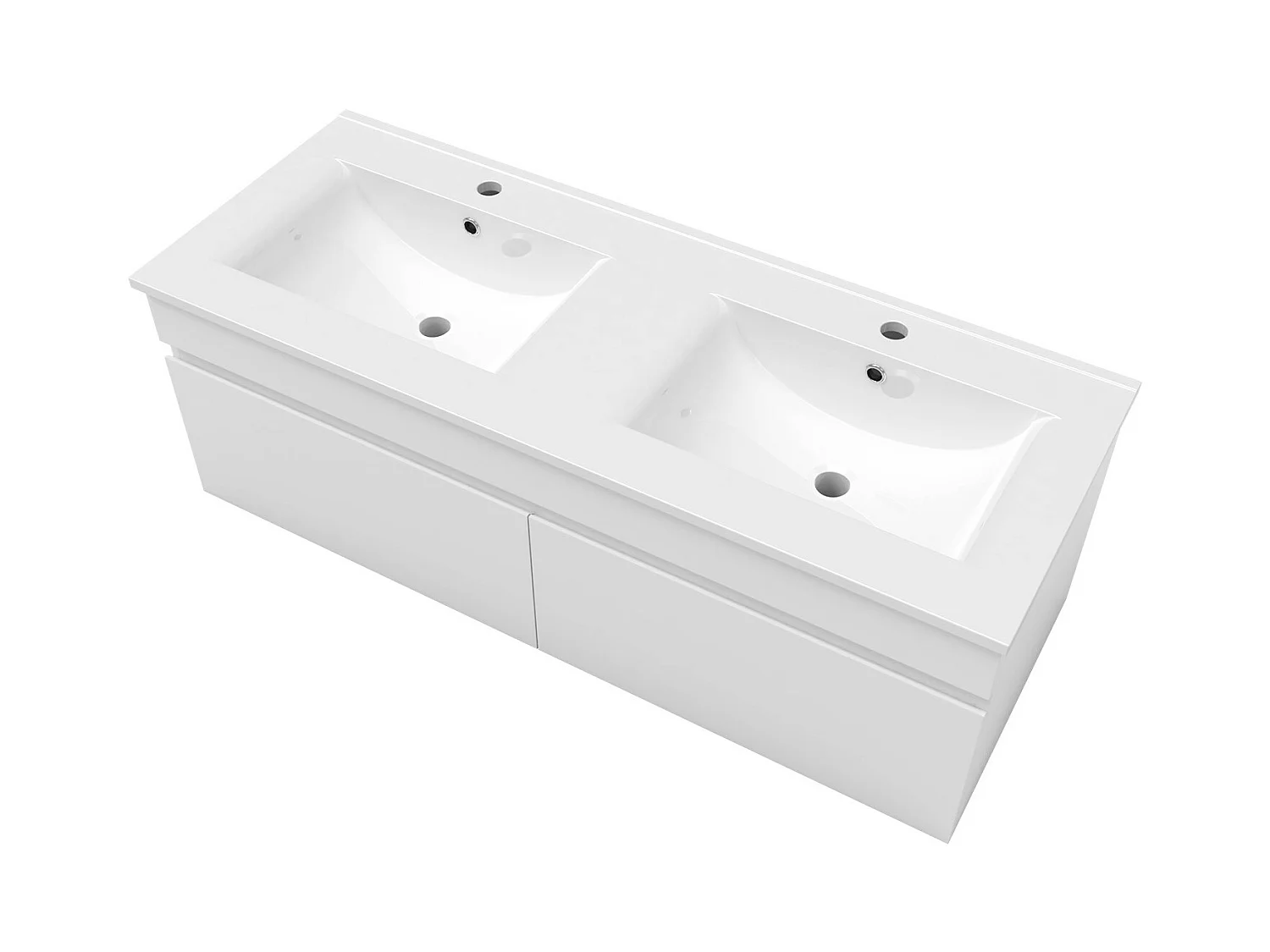 AICA Ensemble meuble Salle de Bain suspendu Blanc avec 2 portes + double vasque en céramique, L x W x H：120x45x40cm