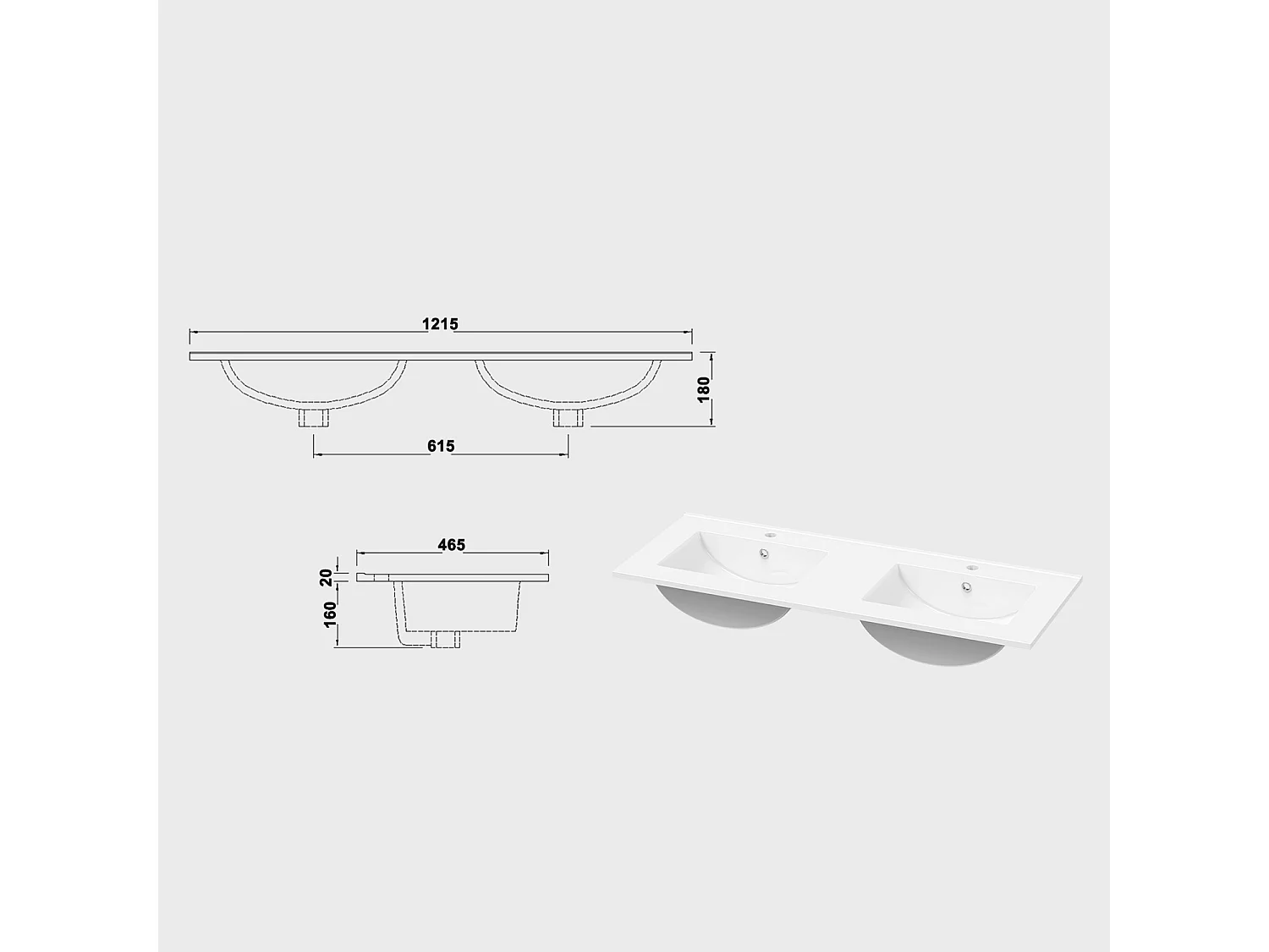 AICA Ensemble meuble Salle de Bain suspendu Blanc avec 2 portes + double vasque en céramique, L x W x H：120x45x40cm