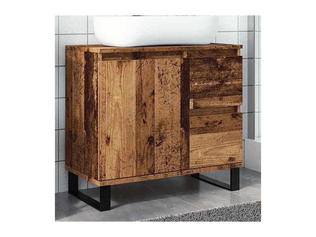Armoire de lavabo de salle de bain vieux bois 65x33x60 cm