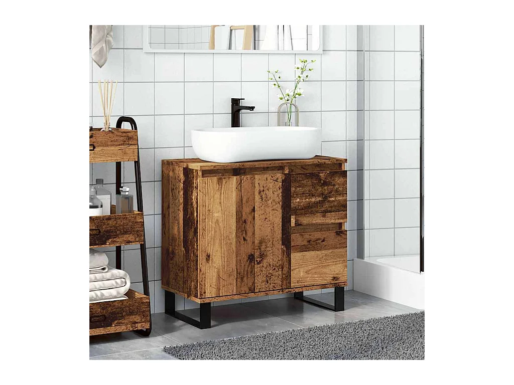 Armoire de lavabo de salle de bain vieux bois 65x33x60 cm