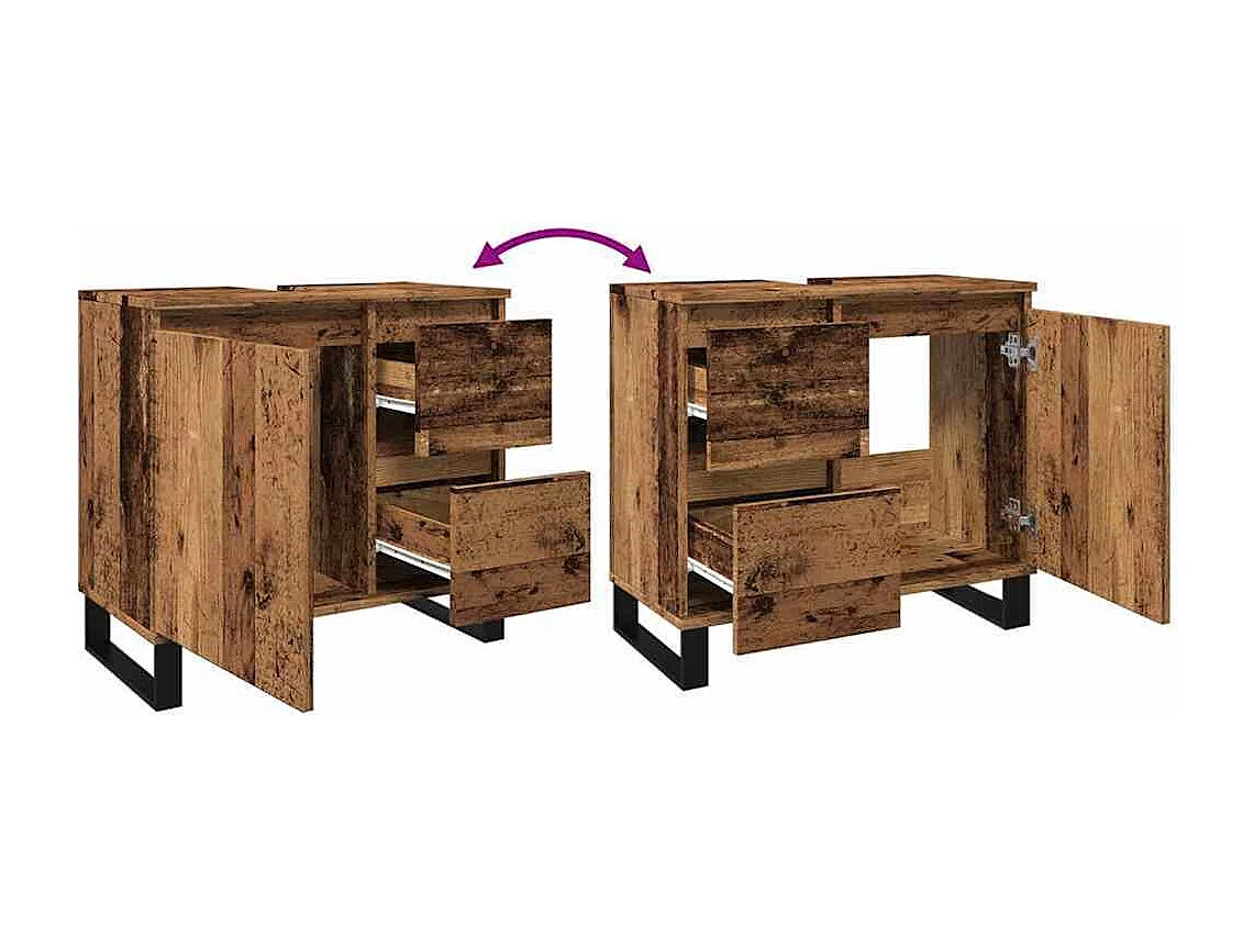 Armoire de lavabo de salle de bain vieux bois 65x33x60 cm