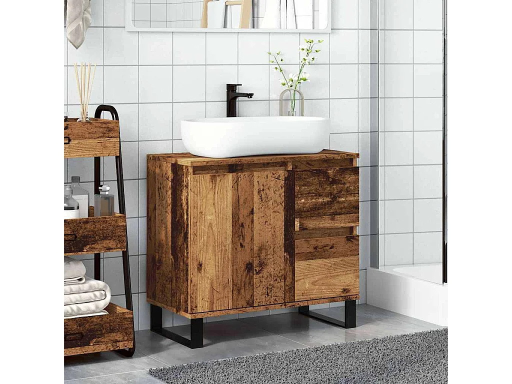 Armoire de lavabo de salle de bain vieux bois 65x33x60 cm
